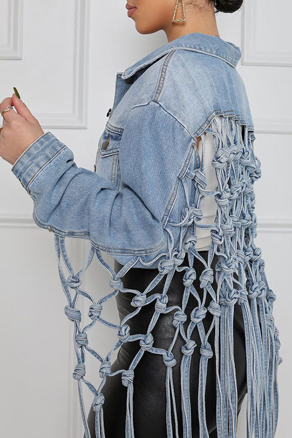Solid Color Stylish Tassels Denim Jacket