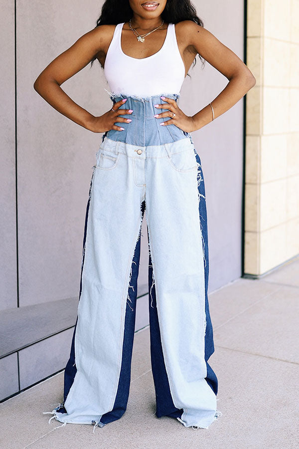 Patchwork High Waist Unique Wide-legged Jeans