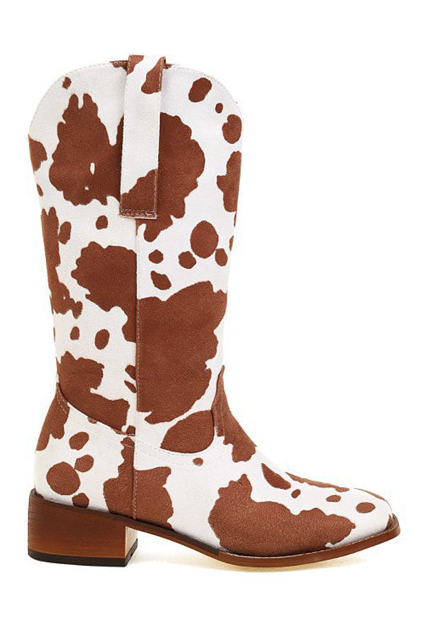 Cow Print Urban Block Boots
