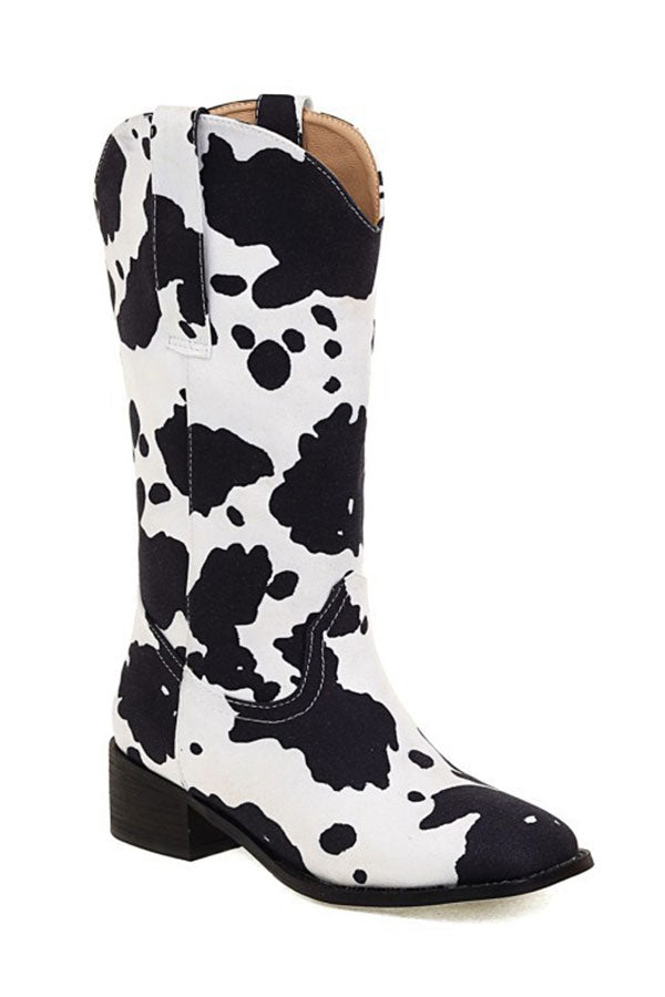 Cow Print Urban Block Boots