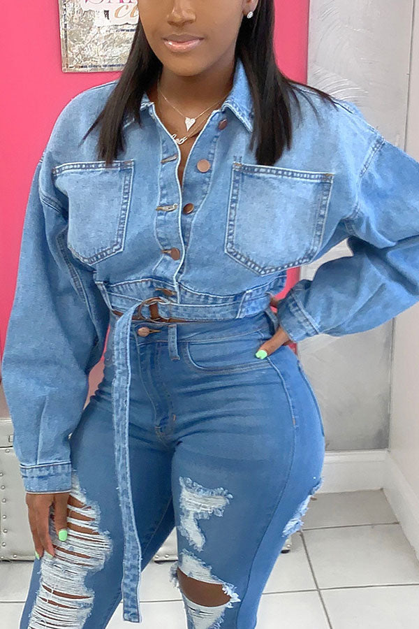 Solid Color Casual Lace-Up Coat