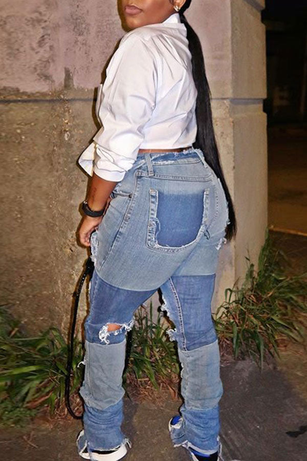 Patchwork On-trend Ripped Jeans