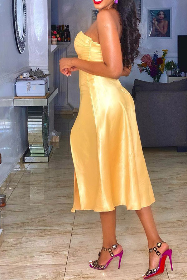 Solid Color Pretty High Cut Midi Dress