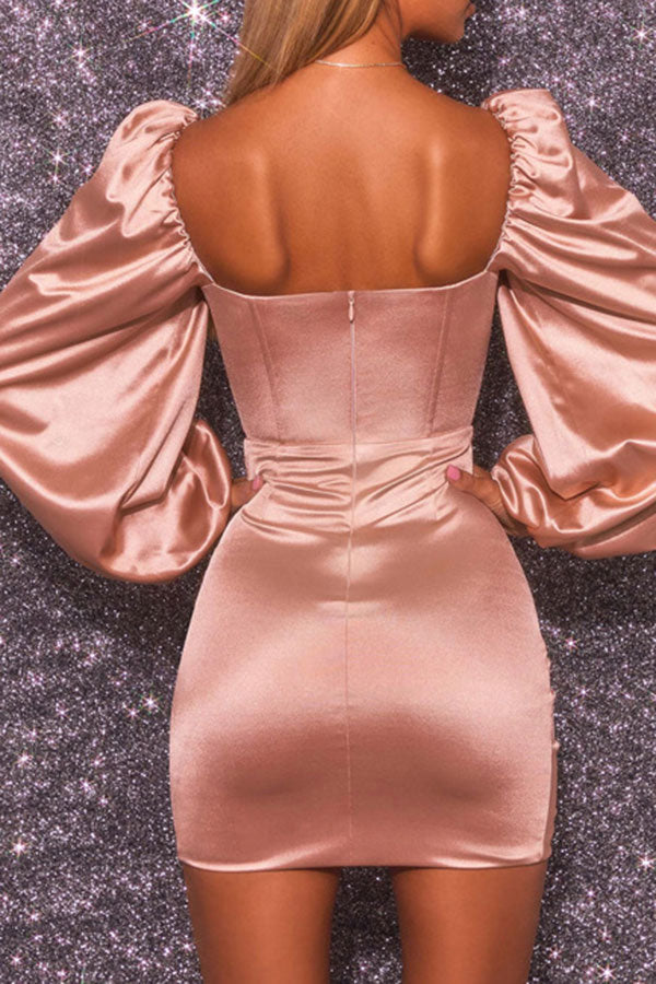 Solid Color Elegant Ruffle Mini Dress