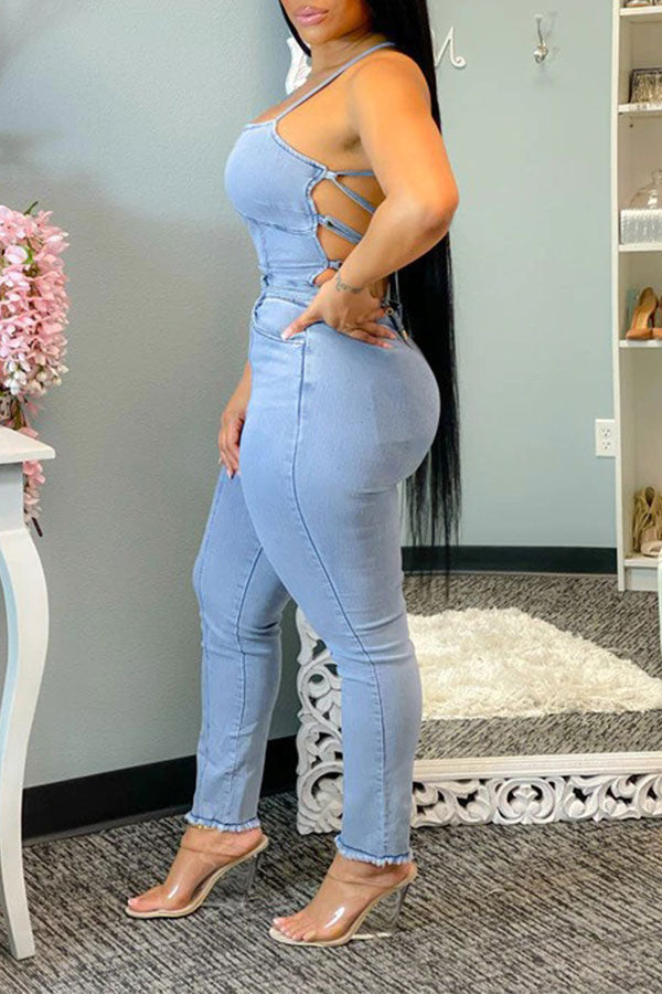 Light Blue Pretty Backless Jumpsuit
