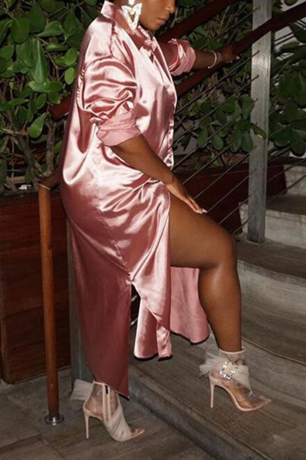 Solid Color Cool Single Breasted Midi Dress