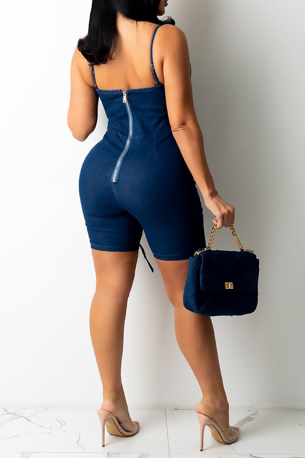 Solid Color Stylish Lace-Up Romper