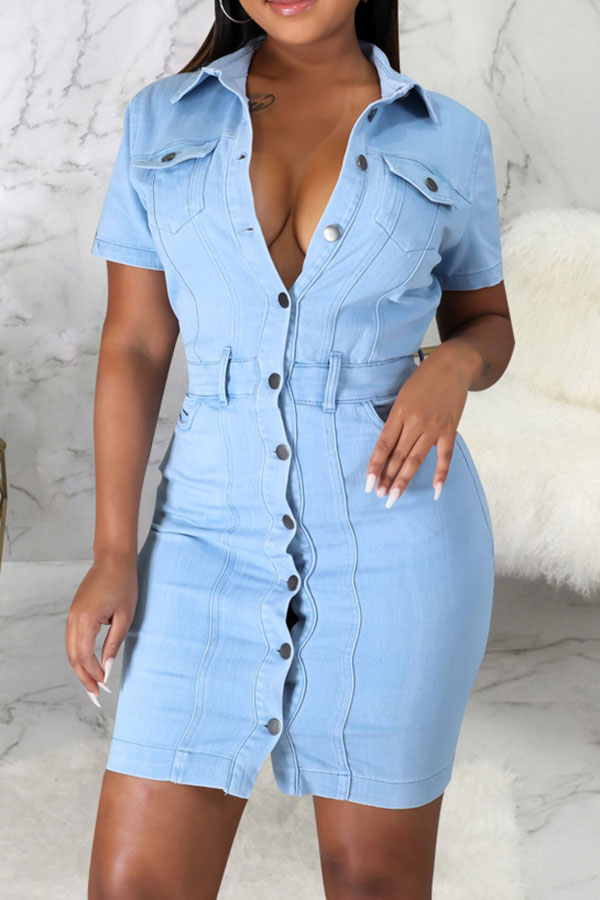 Blue On-trend Single Breasted Denim Mini Dress