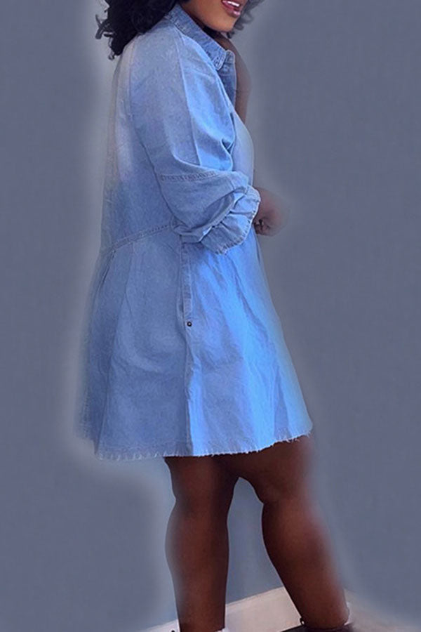 Solid Color Feminine Button Thru Mini Dress