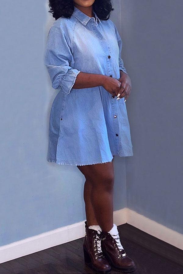 Solid Color Feminine Button Thru Mini Dress