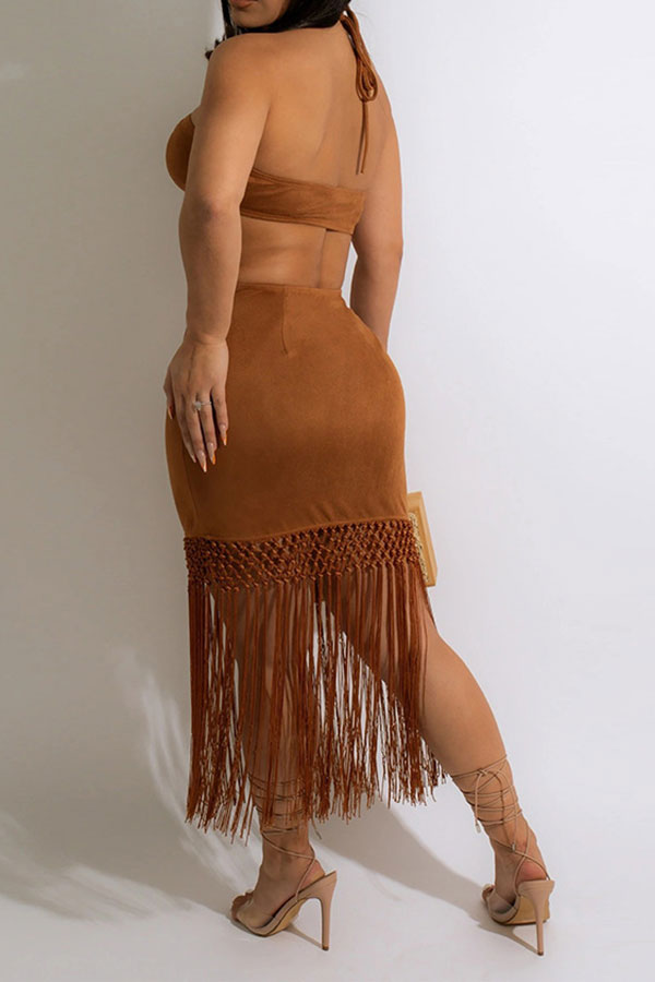 Braided Feminine Tassel Midi Dress