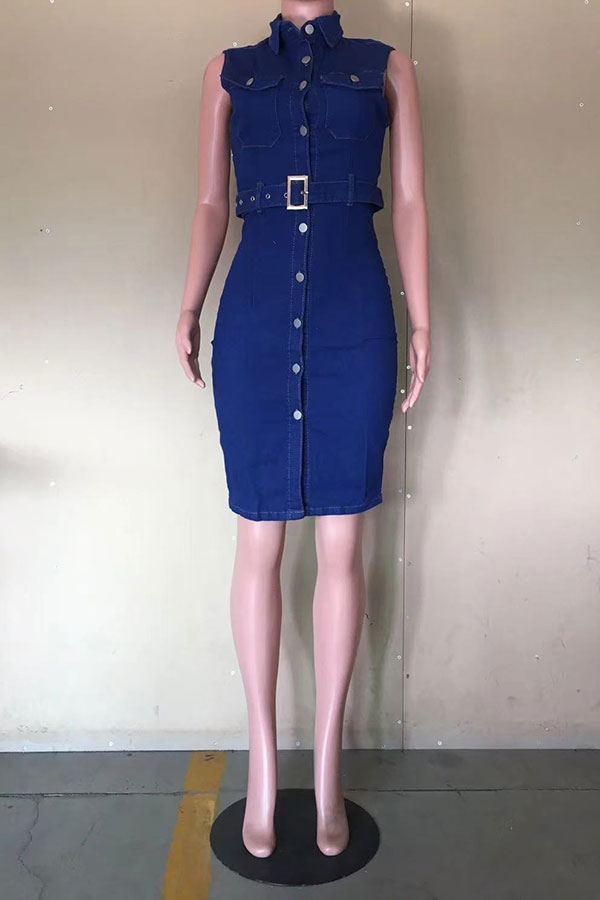 Denim Classic Single Breasted Mini Dress (With Belt)