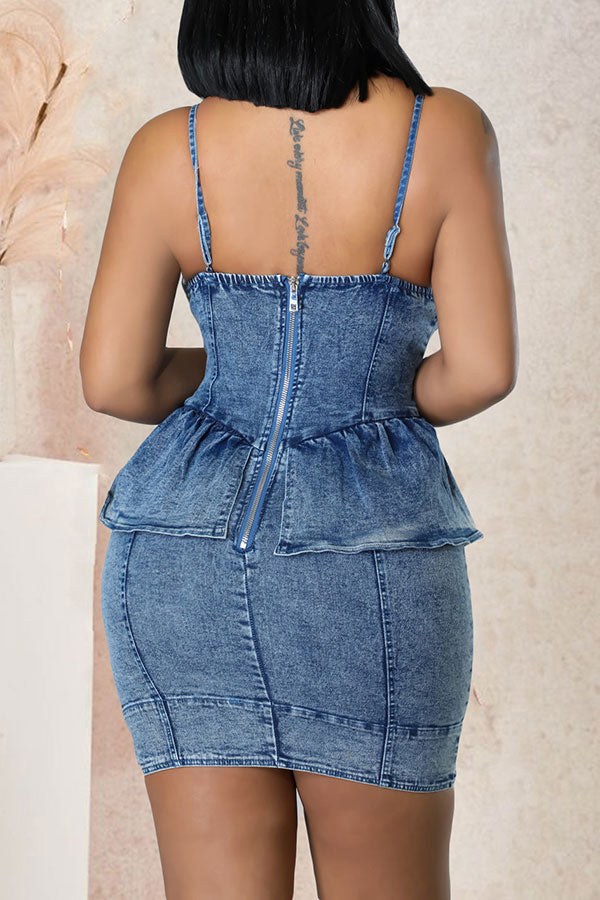 Denim Rocking Ruffle Mini Dress