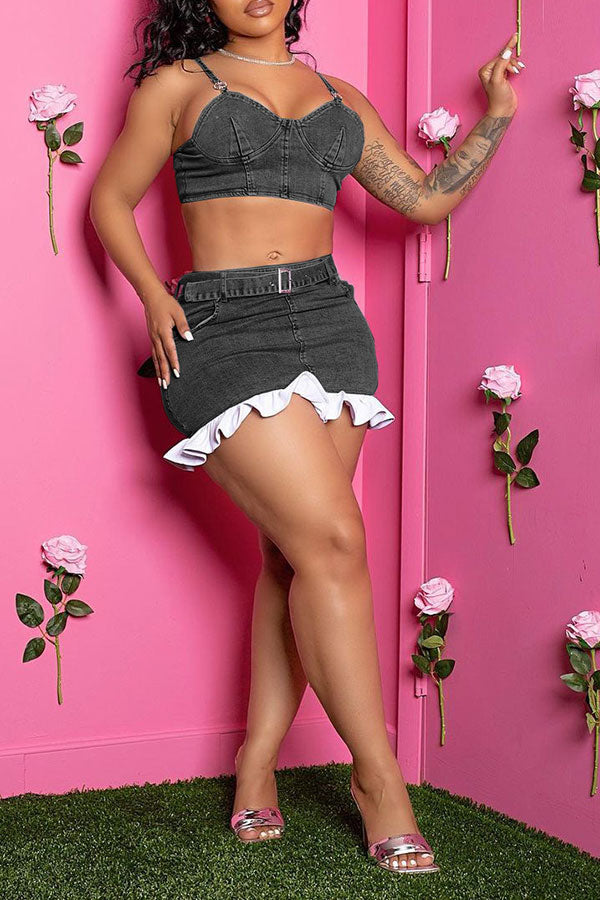 Denim Sporty Scalloped Dress Suit