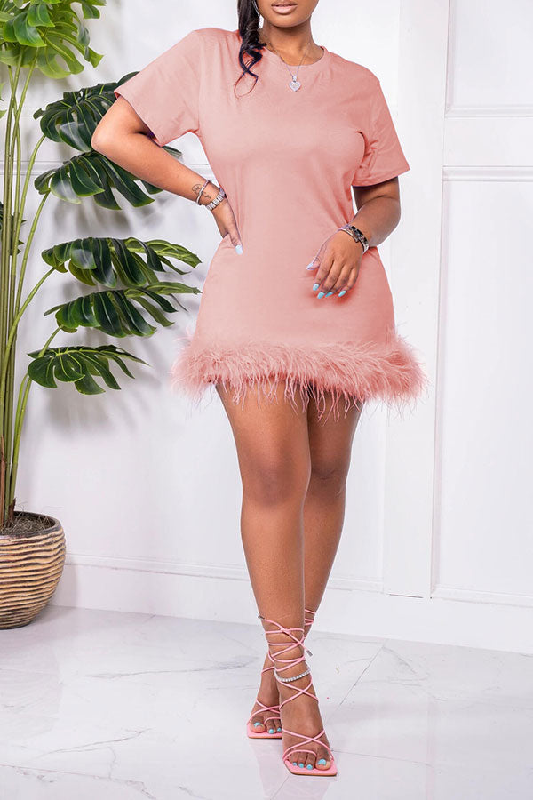 Solid Color Casual Fluffy Mini Dress