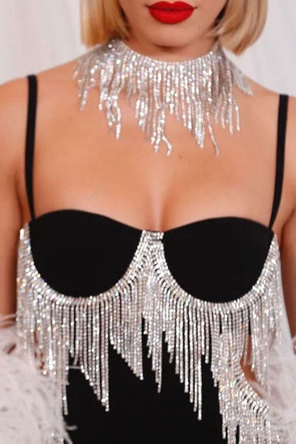 Solid Color Cool Rhinestone Maxi Dress (With Necklace)