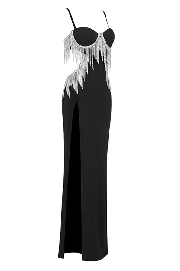 Solid Color Cool Rhinestone Maxi Dress (With Necklace)