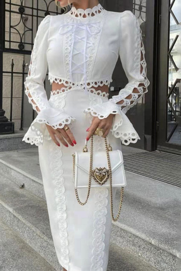 Solid Color Feminine Cutout Midi Dress