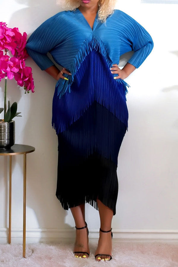 Color Block Boho Tassel Midi Dress