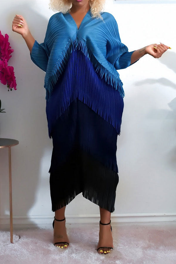 Color Block Boho Tassel Midi Dress