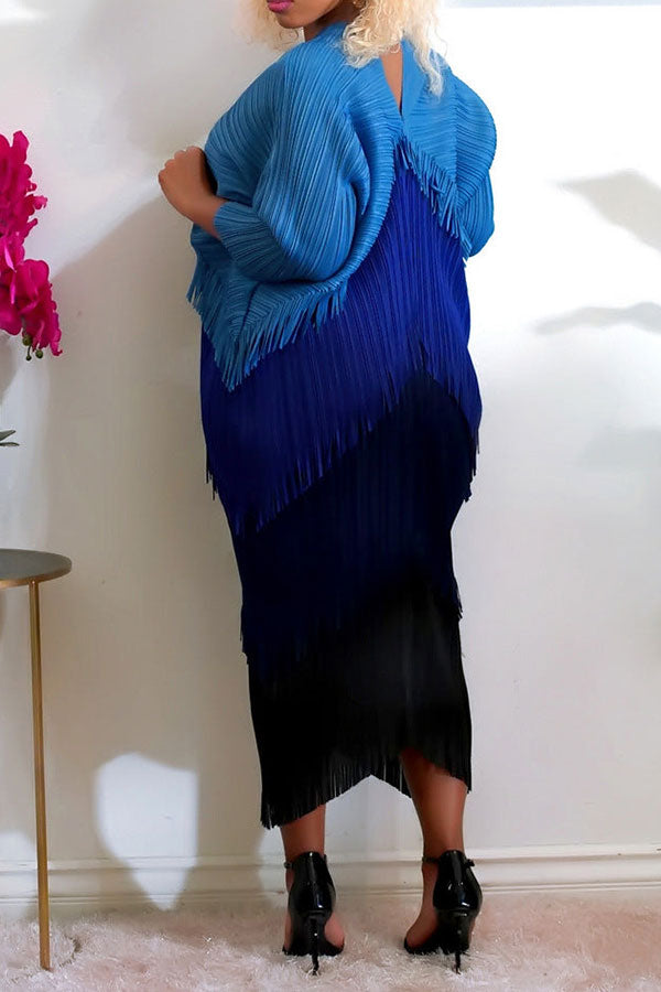 Color Block Boho Tassel Midi Dress