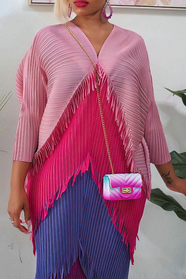 Color Block Boho Tassel Midi Dress