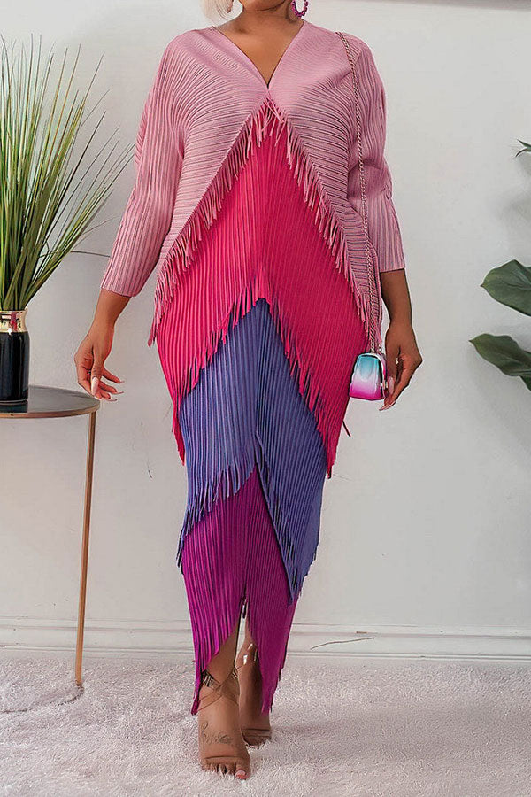 Color Block Boho Tassel Midi Dress