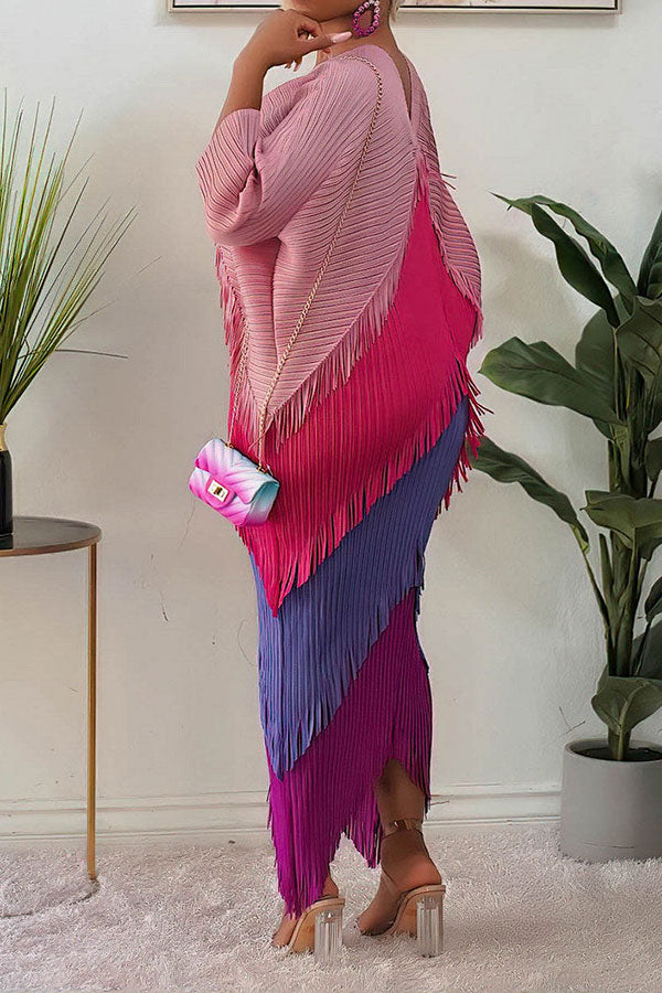 Color Block Boho Tassel Midi Dress