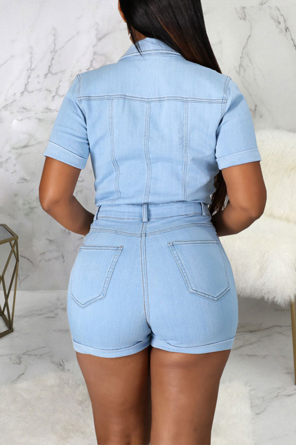 Denim Sporty Single Breasted Romper