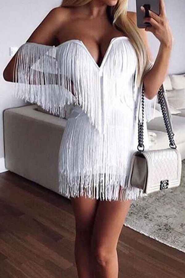Solid Color Kitsch Tassel Mini Dress