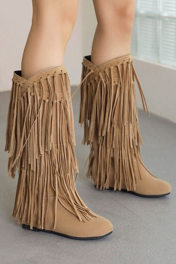 Solid Color Boho Tassel Boots
