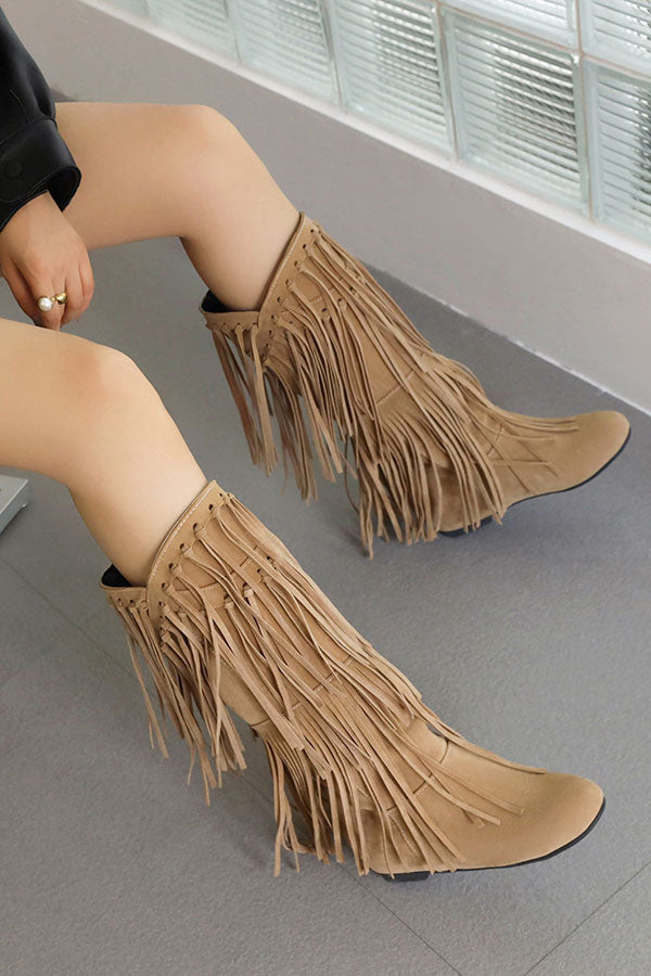 Solid Color Boho Tassel Boots
