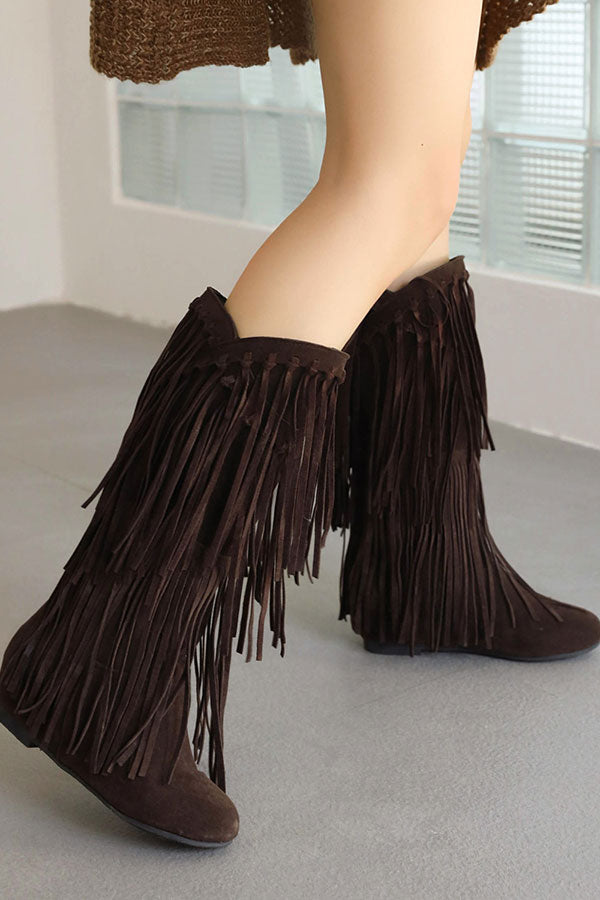 Solid Color Boho Tassel Boots