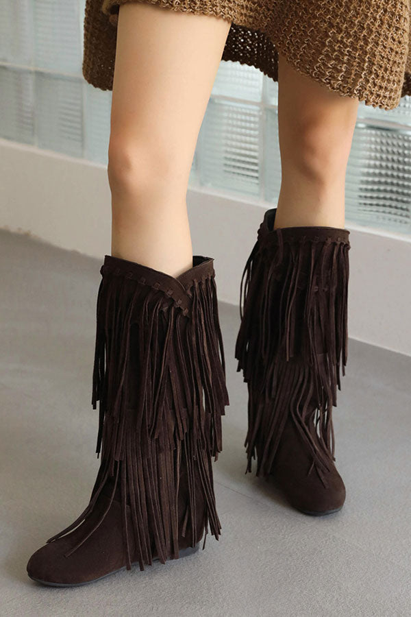 Solid Color Boho Tassel Boots