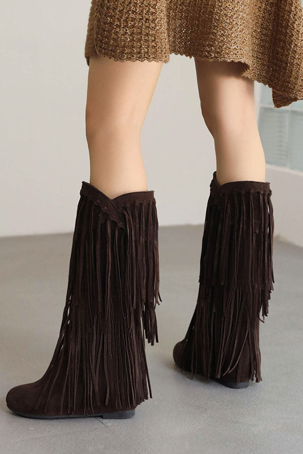 Solid Color Boho Tassel Boots