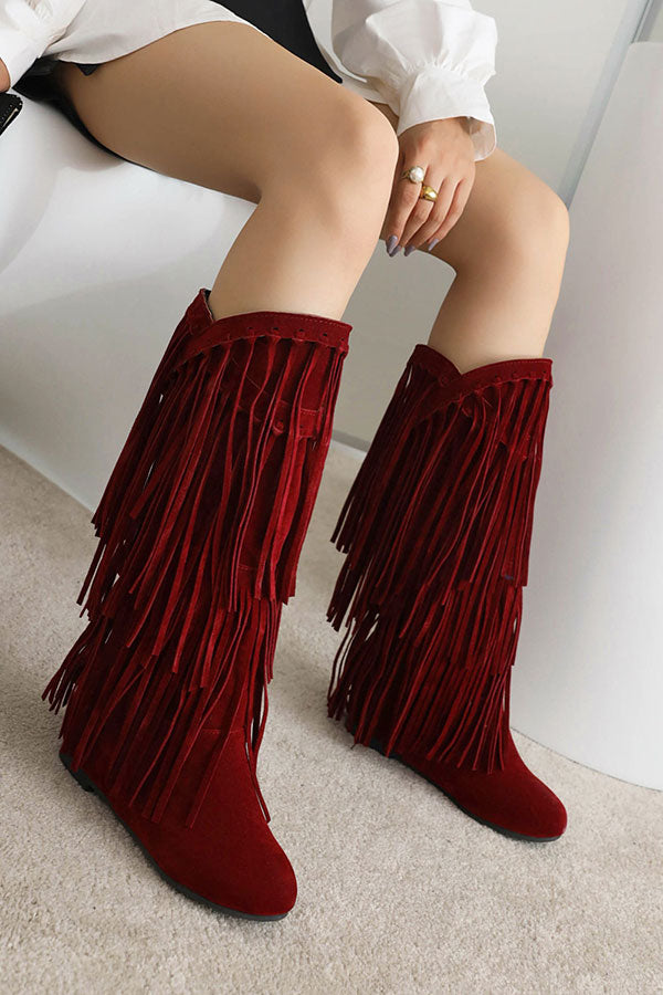 Solid Color Boho Tassel Boots