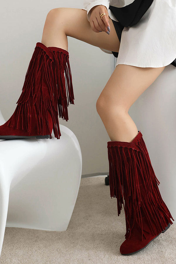 Solid Color Boho Tassel Boots
