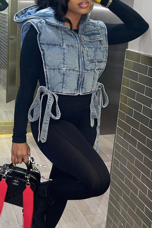 Blue Cool Lace-Up Denim Coat