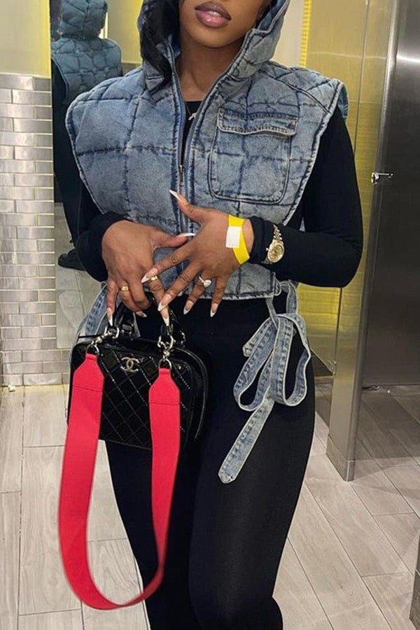 Blue Cool Lace-Up Denim Coat