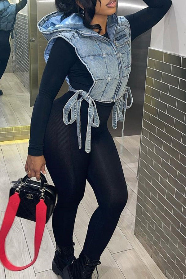 Blue Cool Lace-Up Denim Coat