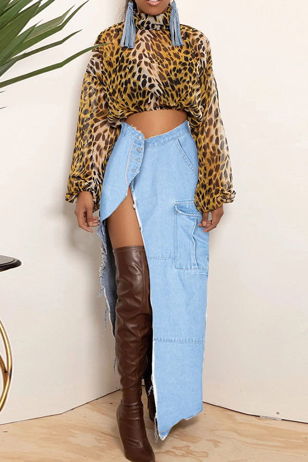 Solid Color Modern High Split Skirt