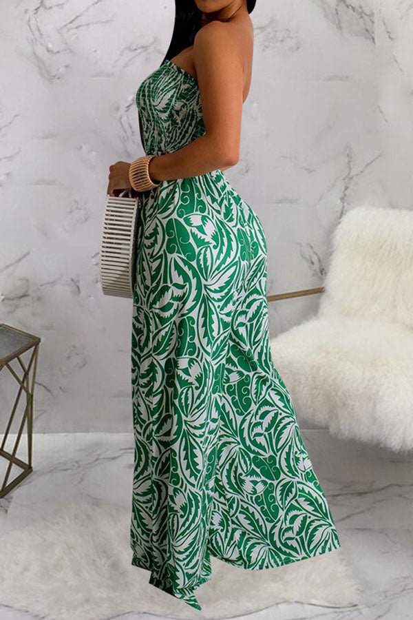 Floral Print Retro Strap Shirred Wide Leg Jumpsuit