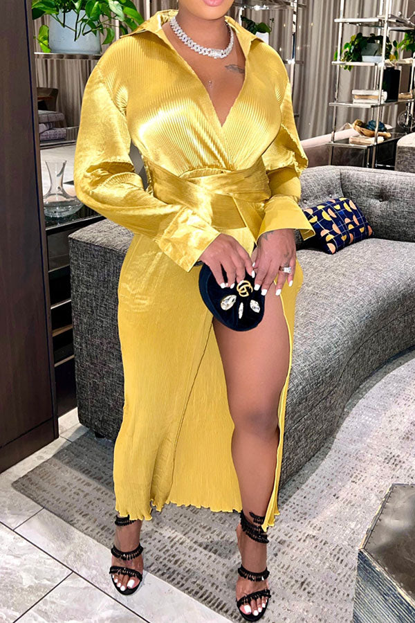 Solid Color Stylish Lace-Up Irregular Split Midi Dress