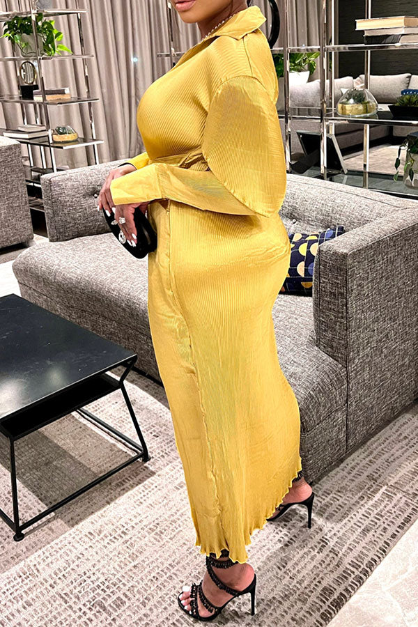 Solid Color Stylish Lace-Up Irregular Split Midi Dress