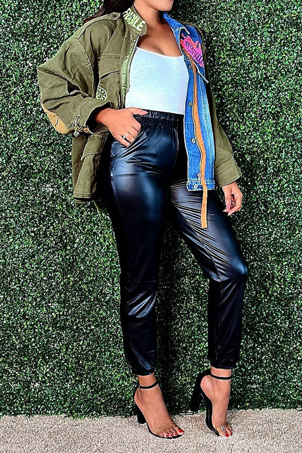 Denim Patchwork Urban Irregular Coat