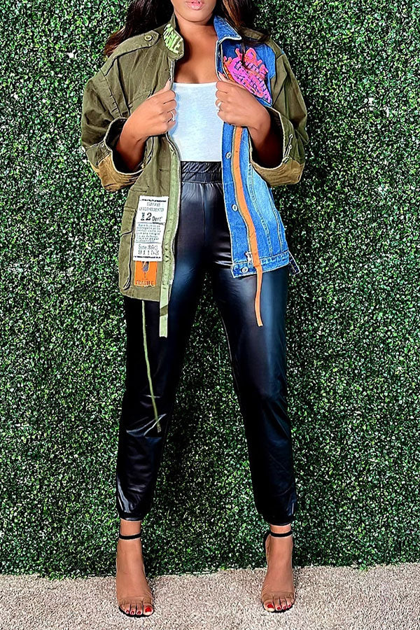 Denim Patchwork Urban Irregular Coat