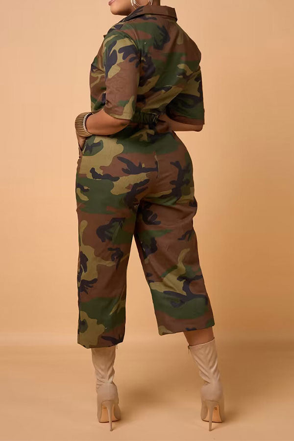 Camouflage Commuting Pocket Jumpsuit