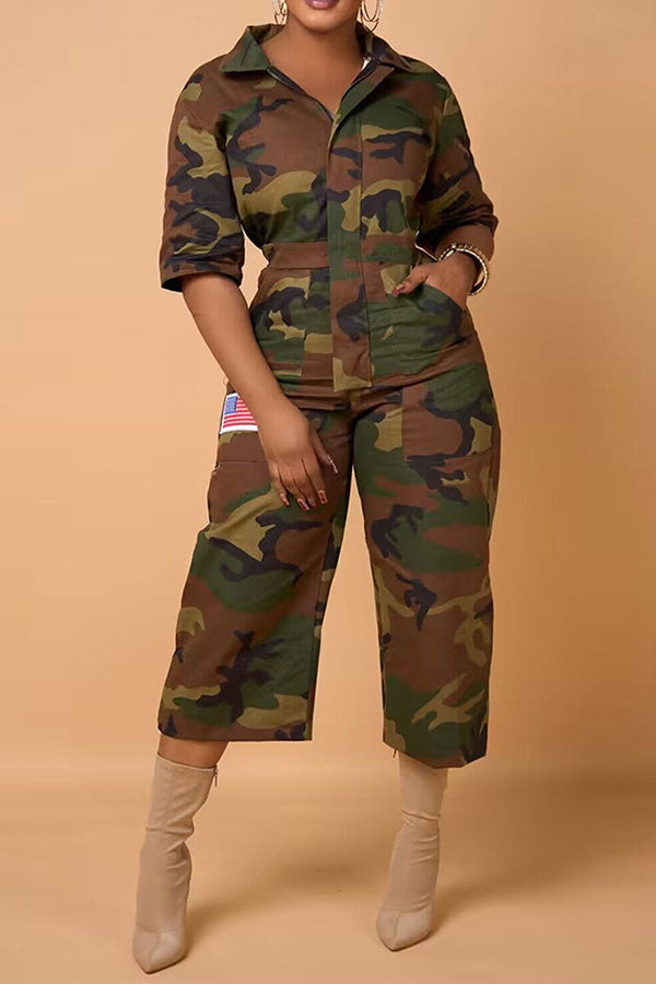 Camouflage Commuting Pocket Jumpsuit