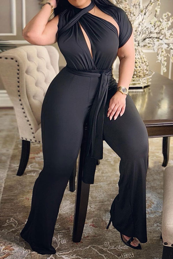Solid Color Party Strappy Jumpsuit