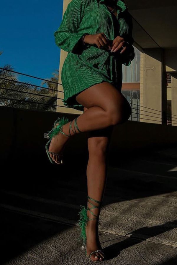 Rhinestone Strap Rocking Feather Trim Strappy Sandals